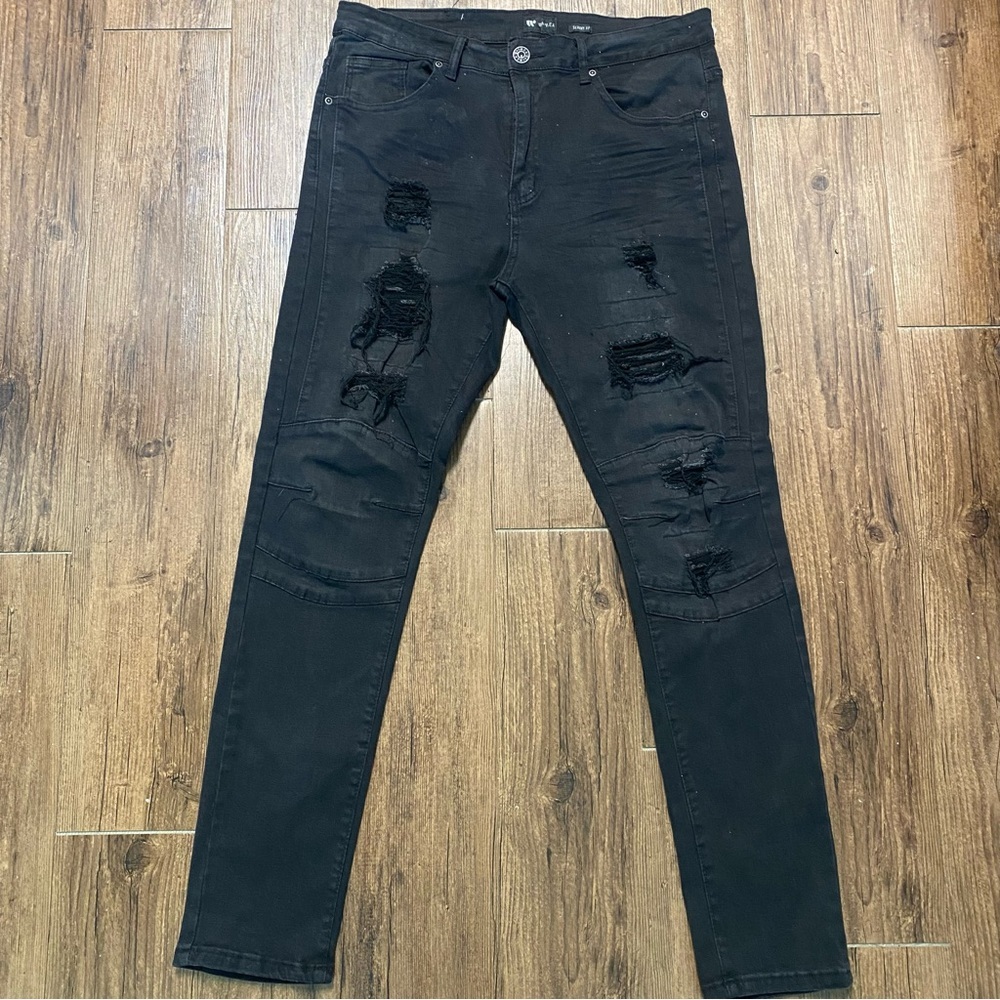Men's Distressed Black Jeans 36x32 skinny